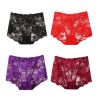 4 Pcs Womens Lace Sexy Bikini Panties Plus Size Boyshorts Panties High Waist Briefs Underwear,Black Red Purple Wine Red