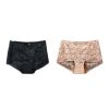 2 Pcs Women Lace Sexy Bikini Panties Pack Flower Mesh Underwear Plus Size Boyshorts Panties,Black Beige