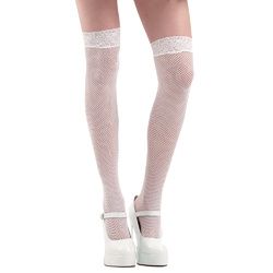 White Fishnet Thigh High Costume Tights