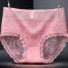 3 Pcs Lace Sexy Bikini Panties Rose Mesh Underwear High Waist Plus Size Panties for Women Pack,Pink Blue White