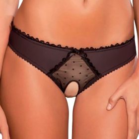 Panties Women Open Crotch Mesh Sexy Bowknot Hallow Out Erotic Lingerie Low Waist Crotchless Panties Women panties for sex (Color: Negro, size: XL)