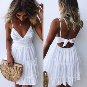 Spring and Summer Chiffon Dress Sexy Lace Strap Princess Skirt (Color: White, size: XL)