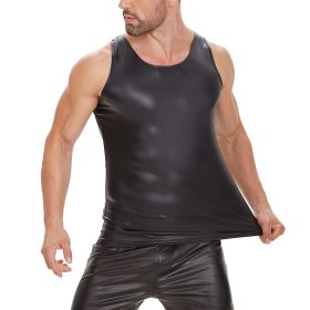 Men Sexy Leather Tank Top, Shiny Soft Matte Leather (Color: Black, size: XL)