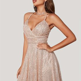 Homecoming Dopamine Sequined Dress, Sexy Spaghetti Strap Backless Club Party Dress, Women's Clothing (Color: Champagne, size: M(6))