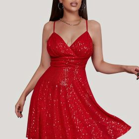 Homecoming Dopamine Sequined Dress, Sexy Spaghetti Strap Backless Club Party Dress, Women's Clothing (Color: Red, size: S(4))