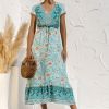 Women's Dresses Sexy Summer Women's High Waist Boho Style Fashion Ditsy Floral Print Slim Temperament Mid-Length Dresses