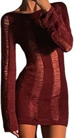 Long Sleeve Dress for Women Sexy Y2k Dress Bodycon Dresses for Women Sexy Dresses for Women (Color: Claret, size: small)