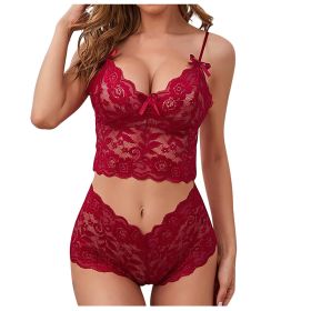 Sexy Women Lingerie Set Thin Lace Flower Printed Underwear Suit Female Adjustable Shoulder Strap Triangle Cup Bralettle (Color: red set, Cup Size: XL)