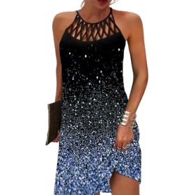 Summer 2023 Women's Elegant Round Neck Vintage Cutout Neck Sleeveless Halter Print Dress Hollow Out Floral Sexy Party Dress New (Color: Blue1, size: XXL)