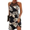 Summer 2023 Women's Elegant Round Neck Vintage Cutout Neck Sleeveless Halter Print Dress Hollow Out Floral Sexy Party Dress New