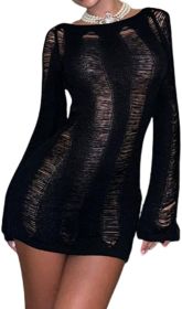 Long Sleeve Dress for Women Sexy Y2k Dress Bodycon Dresses for Women Sexy Dresses for Women (Color: Black, size: large)