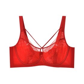 Plus Size Madam Bras Lace Sheer Unpadds Bra See Through Sexy Lingerie Underwear (Color: Red, size: 40/90)