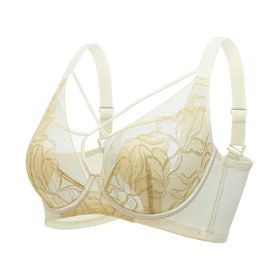 Plus Size Madam Bras Lace Sheer Unpadds Bra See Through Sexy Lingerie Underwear (Color: Beige, size: 34/75)