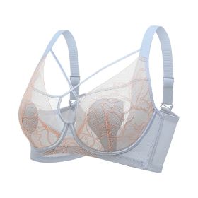 Plus Size Madam Bras Lace Sheer Unpadds Bra See Through Sexy Lingerie Underwear (Color: Blue, size: 34/75)