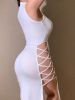 Solid Sleeveless Hollow Out Sexy Dress; High Split High Neck Dress; Women's Clothing