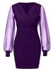 Solid Sequin Stitching Lace Long Sleeve Dress; Elegant Mesh Slim Sexy Party Dress; Women's Clothing