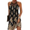 Summer 2023 Women's Elegant Round Neck Vintage Cutout Neck Sleeveless Halter Print Dress Hollow Out Floral Sexy Party Dress New