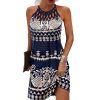 Summer 2023 Women's Elegant Round Neck Vintage Cutout Neck Sleeveless Halter Print Dress Hollow Out Floral Sexy Party Dress New