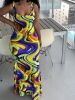 Abstract Ripple Print Dress, Sexy U Neck Sleeveless Bodycon Maxi Dress, Women's Clothing